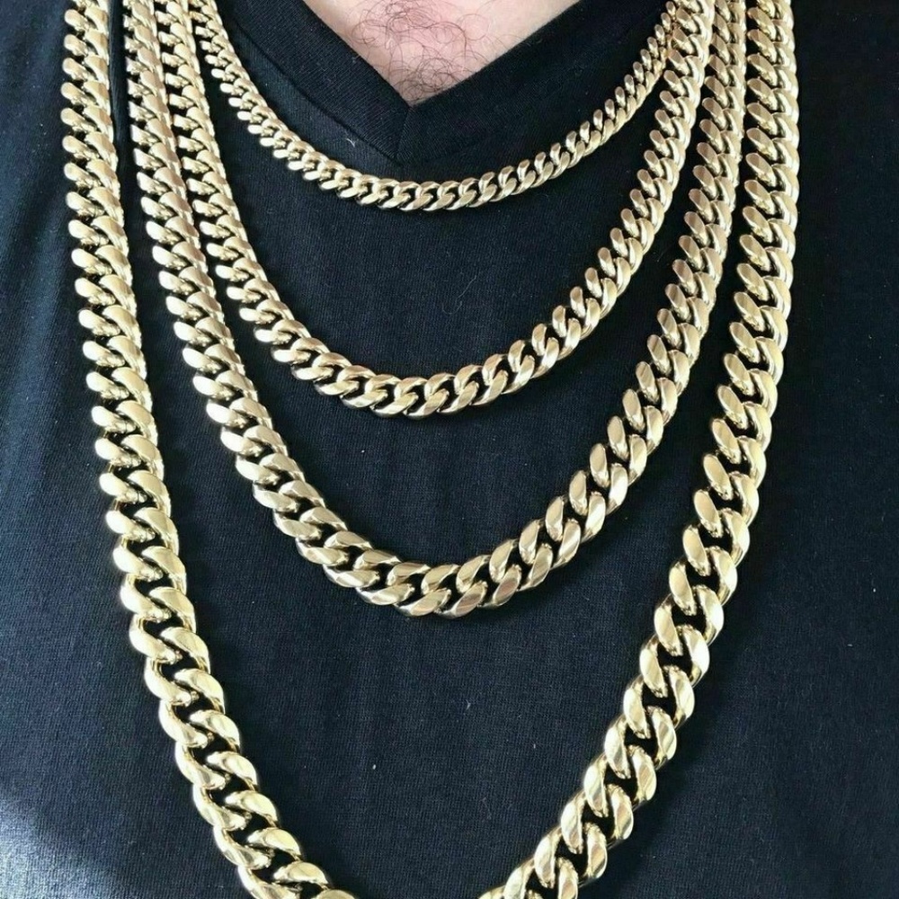 Mens 14mm Miami Cuban Link 14K Gold Chain
